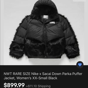 RARE Nike x Sacai down parka puffer jacket XXS